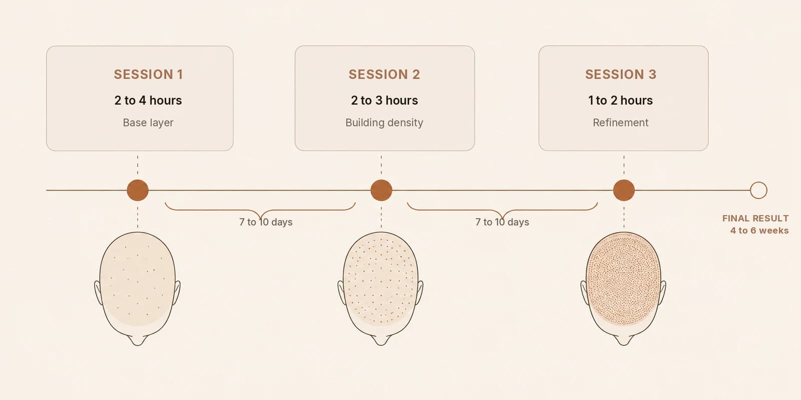 Timeline of the three scalp micropigmentation sessions