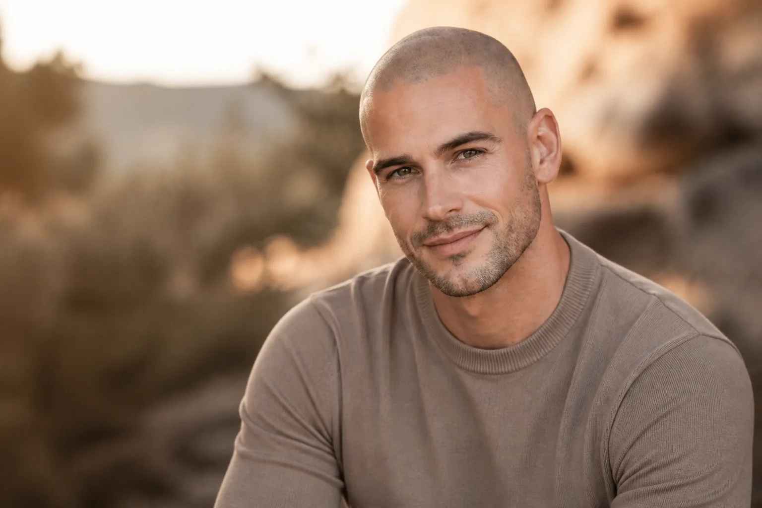 Man smiling after completed scalp micropigmentation at VANC Clinic Belgium