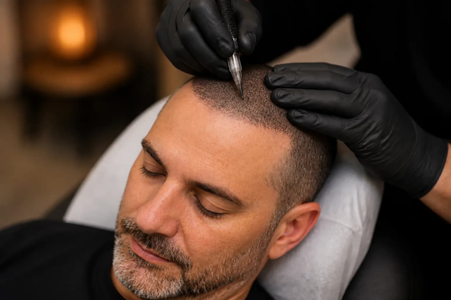 Scalp micropigmentation treatment session in progress — SMP Antwerpen